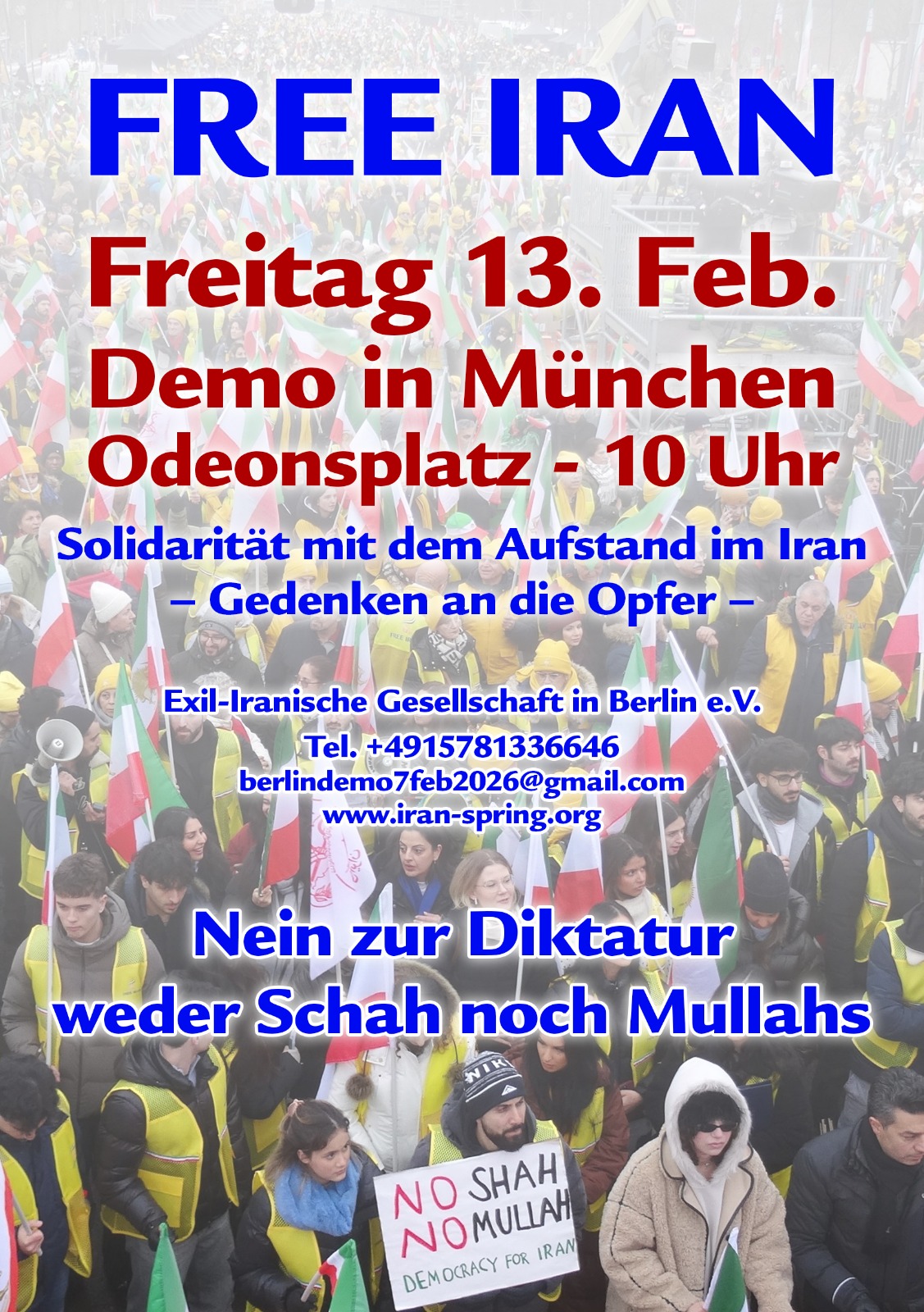 „Free-Iran-Demo in München am 13. Februar 2026 um 11:00 Uhr“